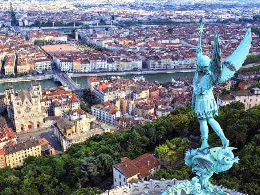 Famous view of Lyon from the top of Notre Dame de Fourviere