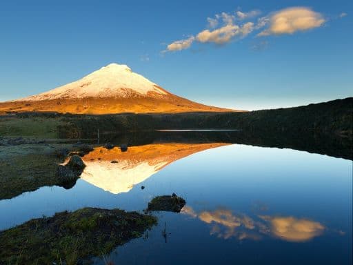 COTOPAXI VOLCANO REFLECTING IN SANTO DOMINGO LAGUNA