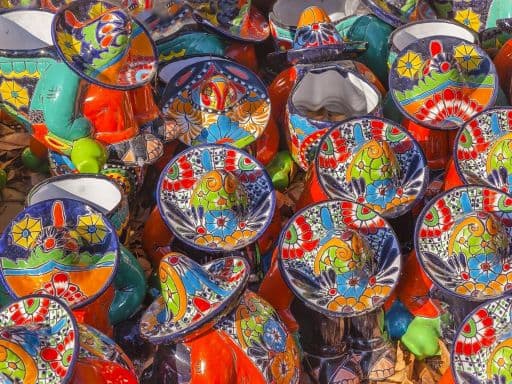 Colorful Souvenir Ceramic Mexican Peasants Hats Sombreros San Miguel de Allende
